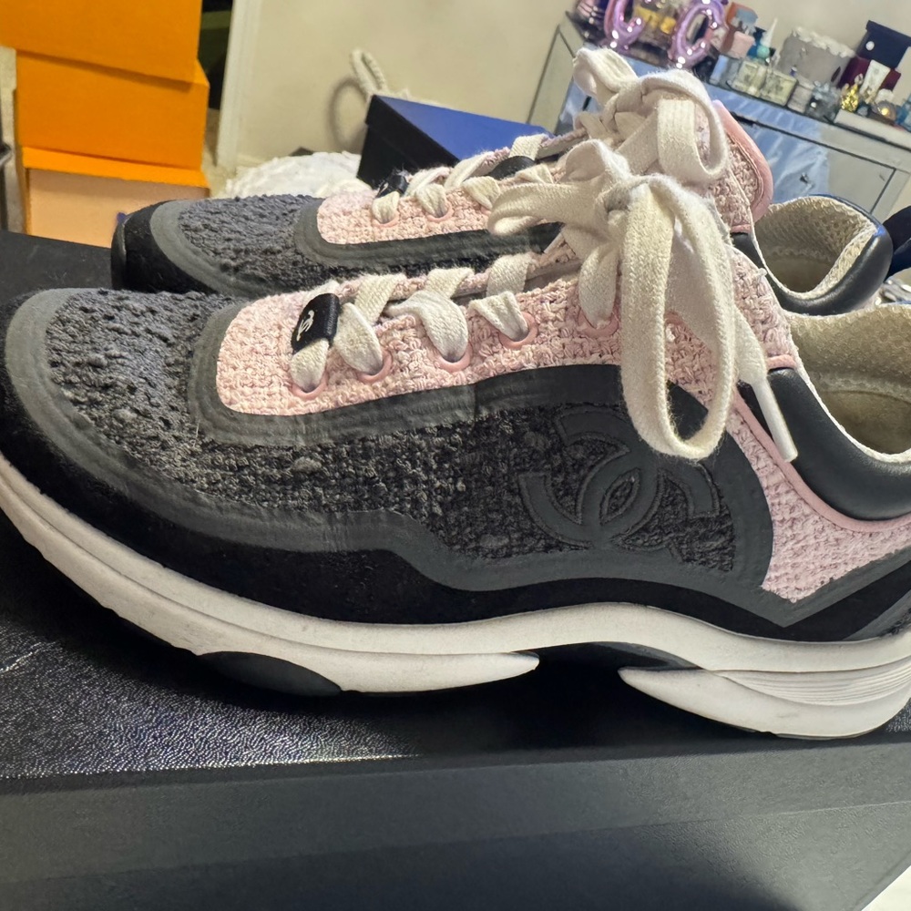Chanel Women's Pink and Black Sneakers